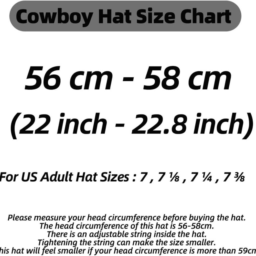 Western Cowboy Hat for Women Men Small Short Wide Brim Beach Cowgirls Cattleman - Picture 6 of 6